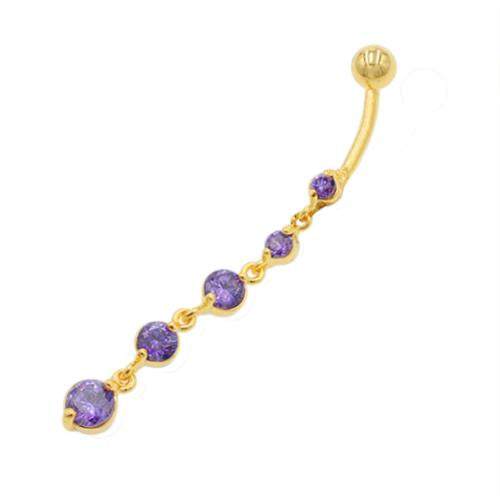 Purple Gem Cz Gold Descending Drop Dangling Belly Rings - TSZjewelry