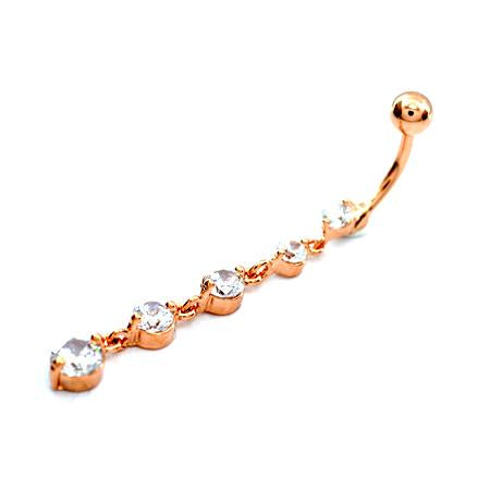 Rose Gold Clear CZ Descending Drop Dangling Belly Rings - TSZjewelry