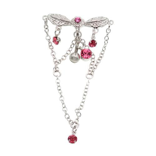 Pink Gem Long Chandelier Top Down Belly Ring - TSZjewelry