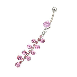 Pink Gem Strip Dangling Belly Button Rings - TSZjewelry