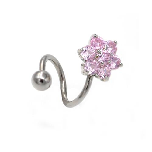 Pink Gem Spiral Twister Top Mount Belly Ring - TSZjewelry
