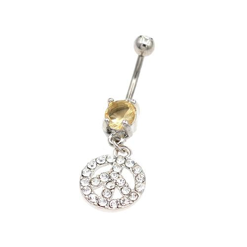 Clear Gem Peace Sign Belly Button Ring - TSZjewelry