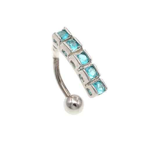 Aqua Gem Strip Top Down Belly Button Rings - TSZjewelry