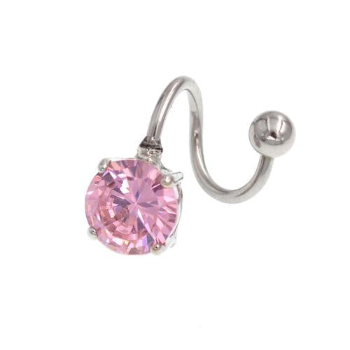Pink Round CZ Spiral Twister Belly Rings - TSZjewelry
