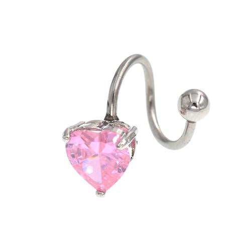 Pink CZ Heart Shape Spiral Twister Belly Rings - TSZjewelry