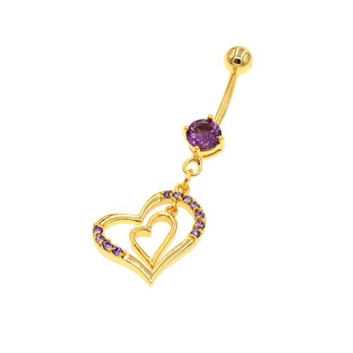 Purple Double Heart Gold Belly Button Rings - TSZjewelry