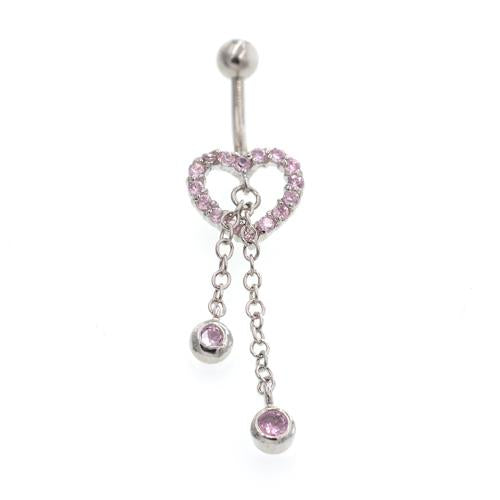 Pink Non Dangled Heart Belly Button Rings - TSZjewelry