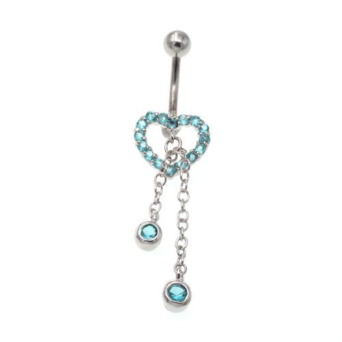 Aqua Non Dangled Heart Belly Button Rings - TSZjewelry