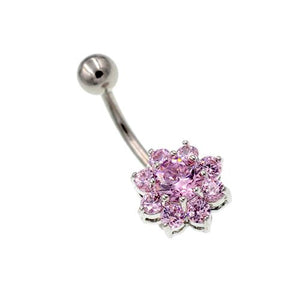 Pink CZ Sunburst Flower Belly Buton Rings - TSZjewelry