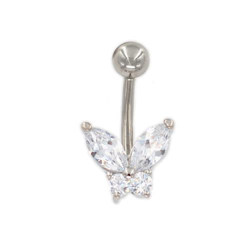 Clear CZ Butterfly Non Dangled Belly Rings - TSZjewelry