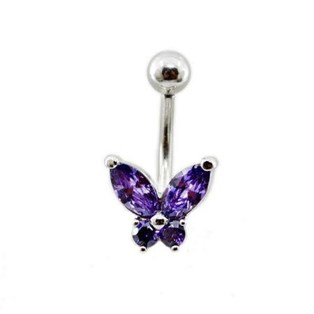 Purple CZ Butterfly Non Dangled Belly Rings - TSZjewelry