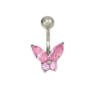 Pink CZ Butterfly Non Dangled Belly Rings - TSZjewelry