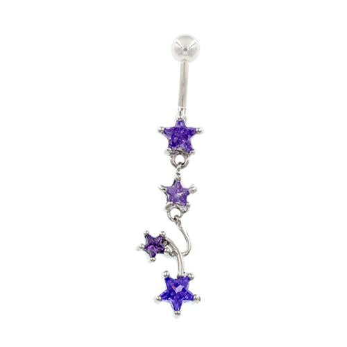 Purple CZ 4 Star Non Dangled Belly Rings - TSZjewelry