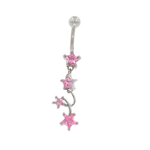Pink CZ 4 Star Non Dangled Belly Rings - TSZjewelry