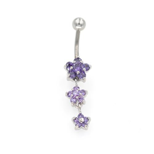 Purple CZ Star Flower Non Dangled Belly Rings - TSZjewelry