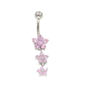 Pink CZ Star Flower Non Dangled Belly Rings - TSZjewelry