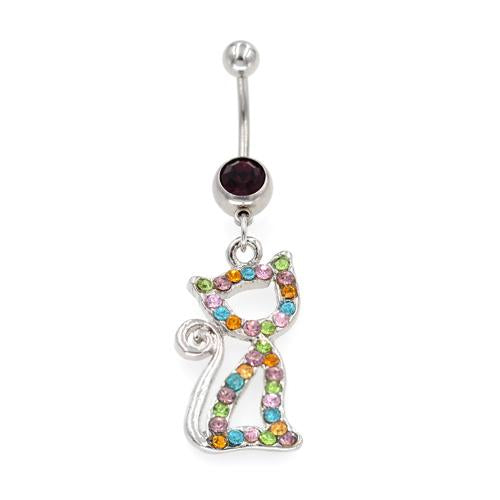 Rainbow Gem Hollow Cat Bell Button Rings - TSZjewelry