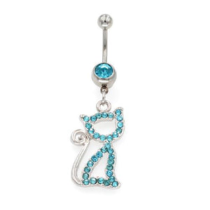 Aqua Gem Hollow Cat Bell Button Rings - TSZjewelry
