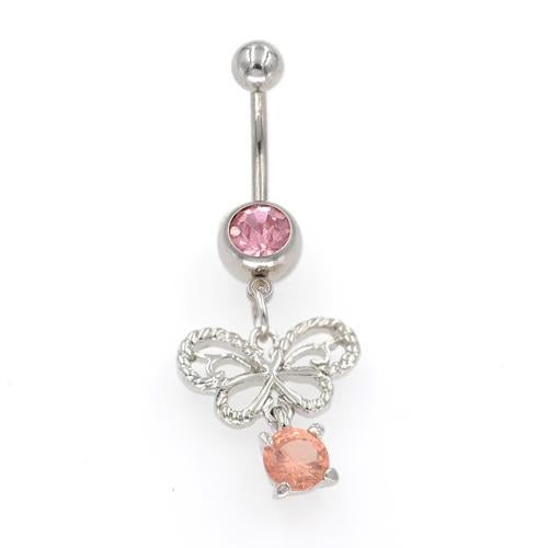 Pink Gem Hollow Butterfly Belly Button Rings - TSZjewelry