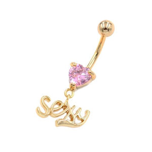 Pink Gem Sexy Letter String Gold Belly Rings - TSZjewelry