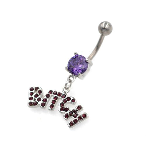 Purple Gem Paved Letter String Belly Rings - TSZjewelry