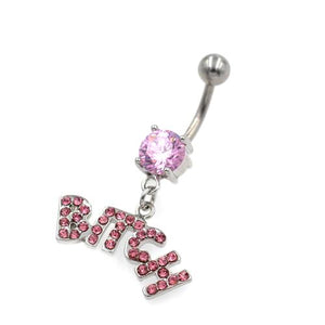 Pink Gem Paved Letter String Belly Rings - TSZjewelry