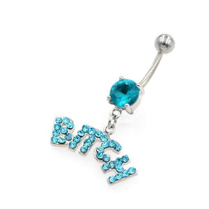 Aqua GemPaved Letter String Belly Rings - TSZjewelry