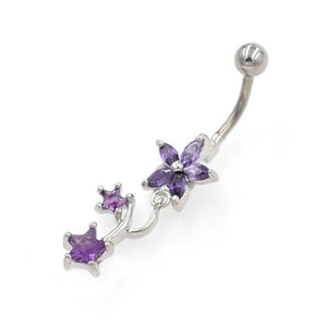 Purple Gem Star Drop Belly Button Rings - TSZjewelry