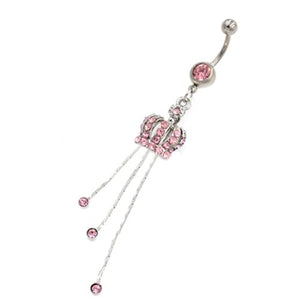 Pink Gem Tiara Crown Belly Button Rings - TSZjewelry