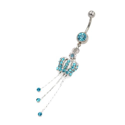 Aqua Gem Tiara Crown Belly Button Rings - TSZjewelry