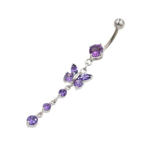 Purple Gem Butterfly Dewdrop Belly Rings - TSZjewelry