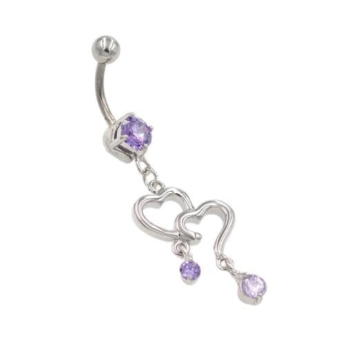 Purple Gem Question Mark on Heart Belly Ring - TSZjewelry