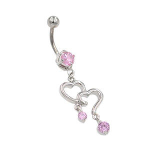 Pink Gem Question Mark on Heart Belly Ring - TSZjewelry