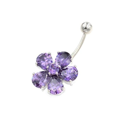 Purple Gem Hawaiian Flower Belly Button Rings - TSZjewelry