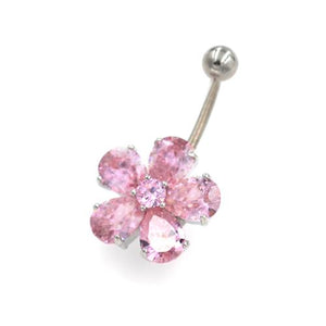 Pink Gem Hawaiian Flower Belly Button Rings - TSZjewelry