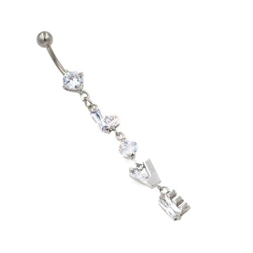 Clear Gem Vertical Love String Belly Rings - TSZjewelry