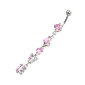 Pink Gem Vertical Love String Belly Rings - TSZjewelry