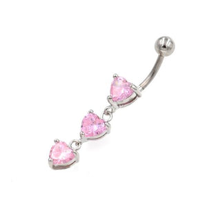 Pink CZ  Triple Heart Belly Button Rings - TSZjewelry