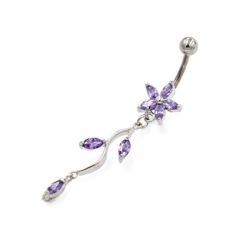 Purple CZ Wild Flowers Belly Button Rings - TSZjewelry