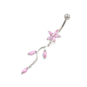 Pink CZ Wild Flower Belly Button Rings - TSZjewelry