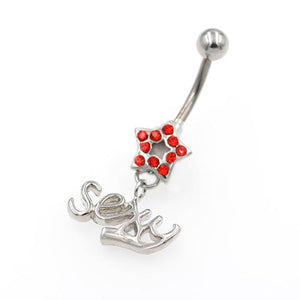 Red Gem Star Dangling Letter String Belly Rings - TSZjewelry