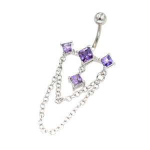 Purple CZ Triple Rhombus Chandelier Belly Rings - TSZjewelry