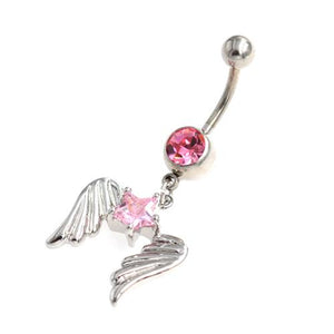 Pink Gem Star Star Angels Belly Button Rings - TSZjewelry