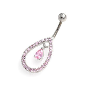Pink Gem Hollow Waterdrop Belly Button Rings - TSZjewelry