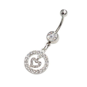 Clear Gem Heart Inside Circle Belly Button Rings - TSZjewelry