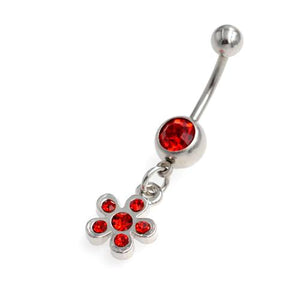 Red  Hawaiian Flower Dangling Belly Button Rings - TSZjewelry
