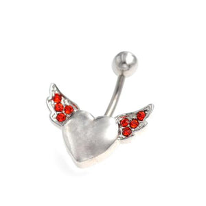 Red Gem Heart Angel Wings Belly Button Rings - TSZjewelry