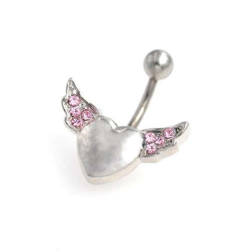 Pink Gem Heart Angel Wings Belly Button Rings - TSZjewelry