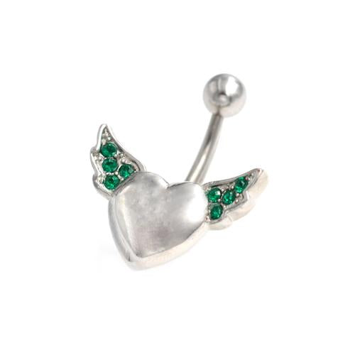 Green Gem Heart Angel Wings Belly Button Rings - TSZjewelry