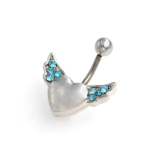 Aqua Gem Heart Angel Wings Belly Button Rings - TSZjewelry